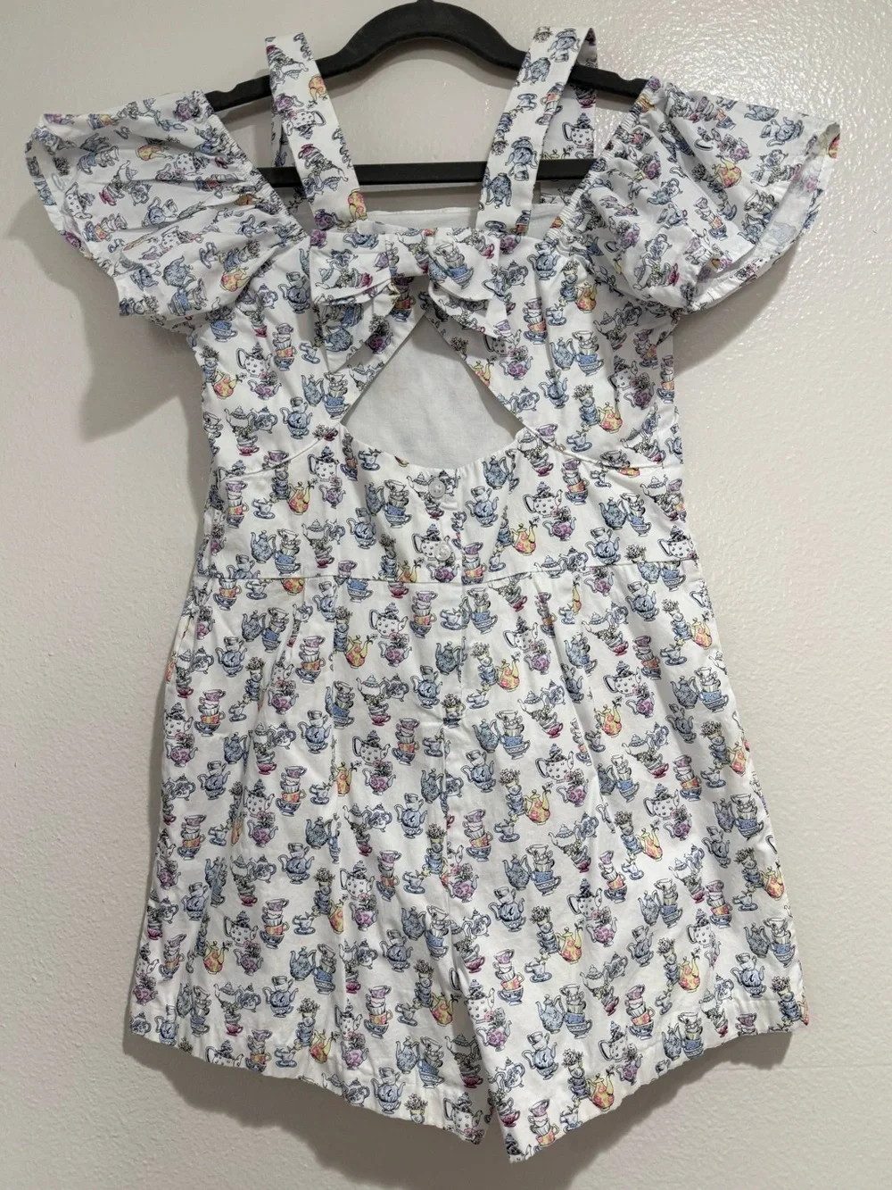 Disney + Janie and Jack White Romper with Colorful Cartoon Tea Cup Print